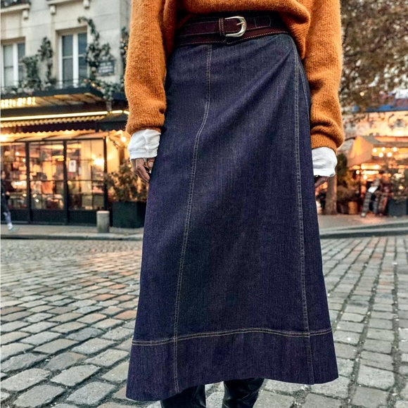 Zara Dresses & Skirts - Zara Z1975 Belted Wrap Denim Midi Skirt